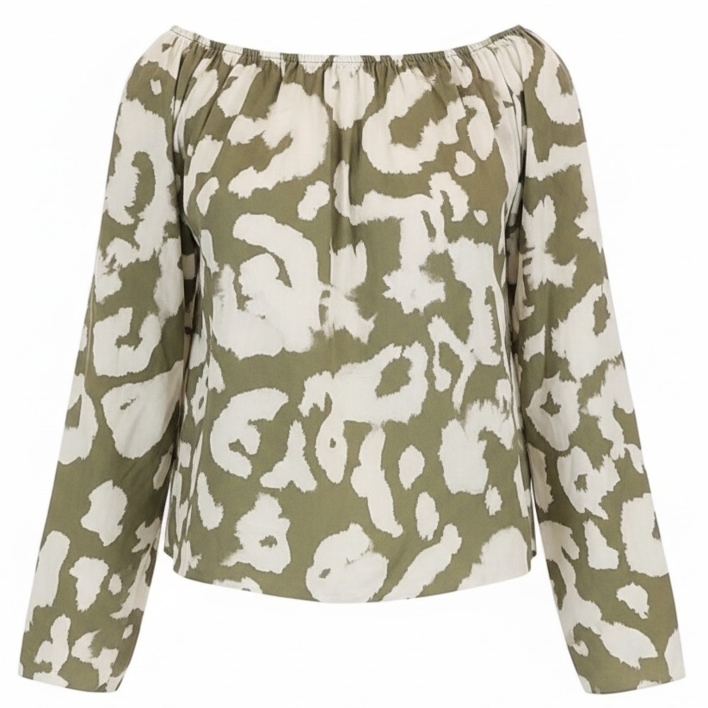 Elizabeth and James Off-Shoulder Printed Top | Green Ivory Abstract | Size S